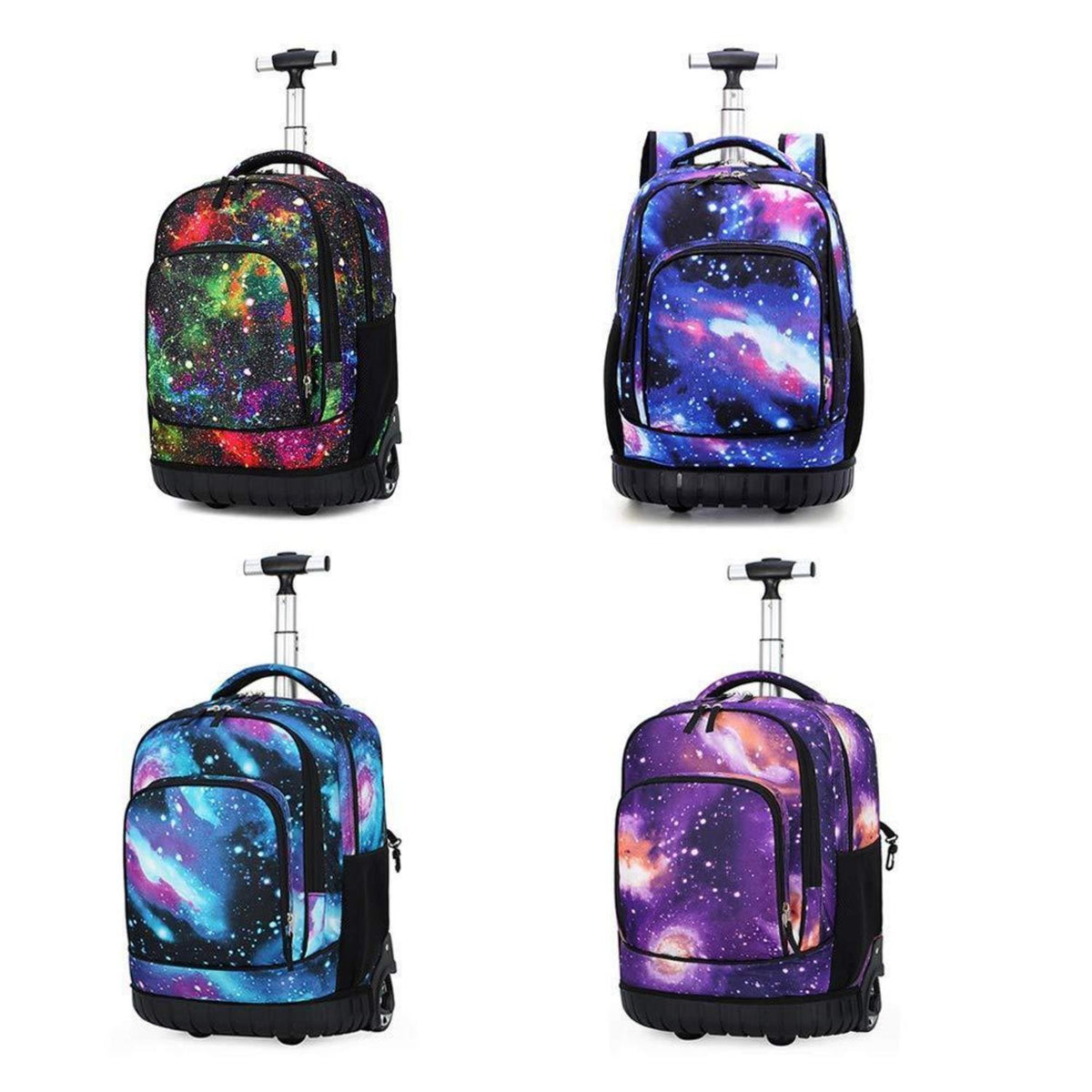Trolley Rucksack Schulranzen mit Rollen – Lila Sternenhimmel