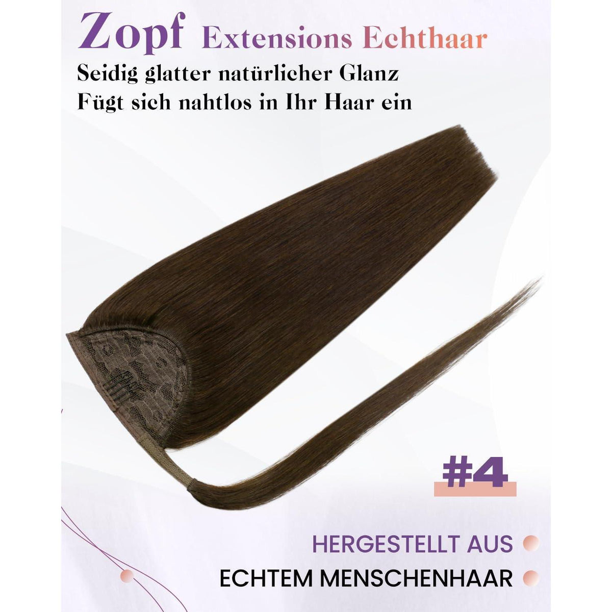 Echthaar Pferdeschwanzverlängerung Braun Gerade 50cm