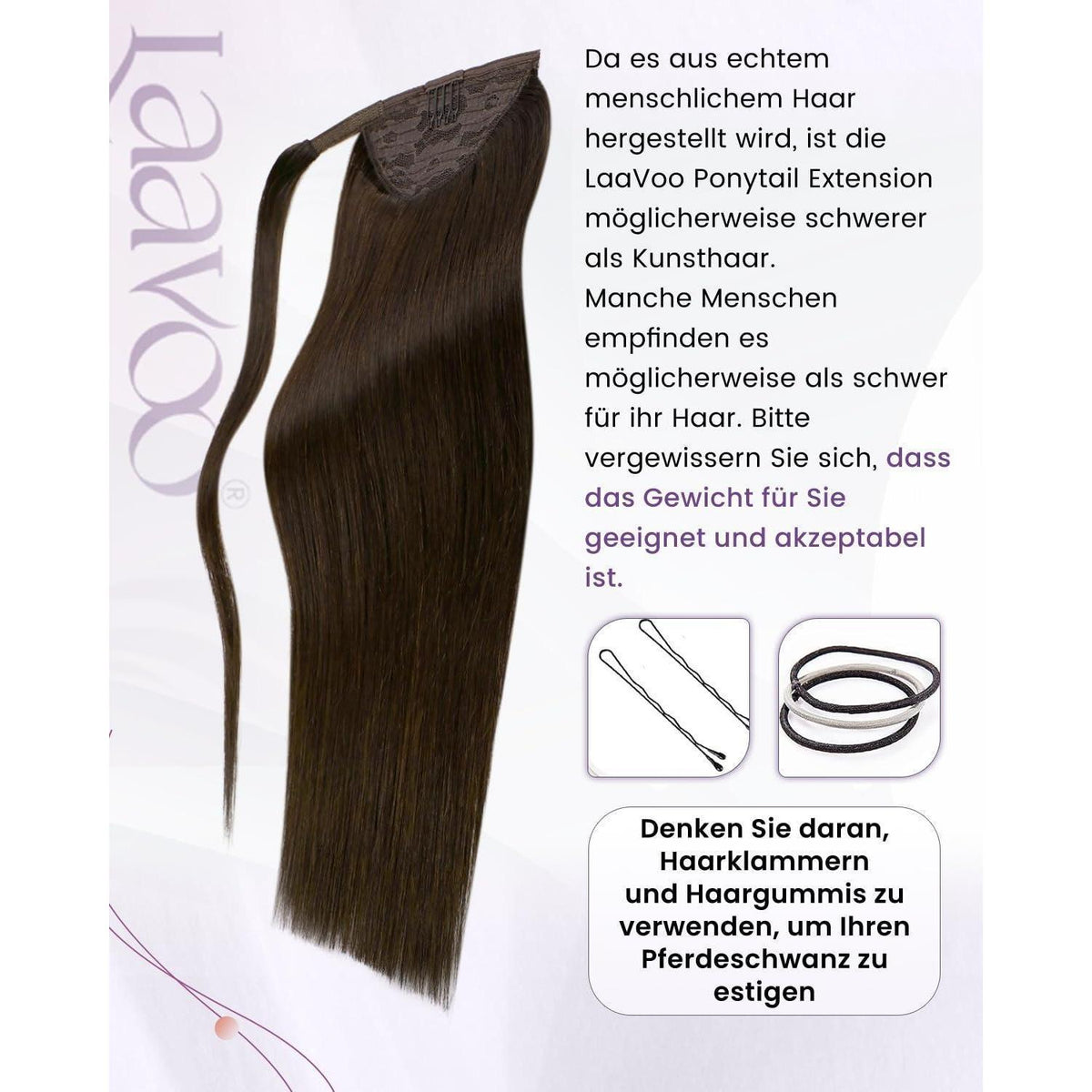 Echthaar Pferdeschwanzverlängerung Braun Gerade 50cm
