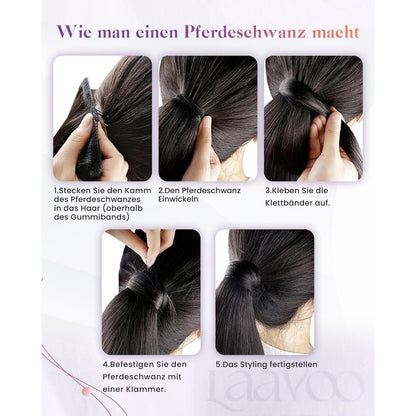 Echthaar Pferdeschwanzverlängerung Braun Gerade 50cm