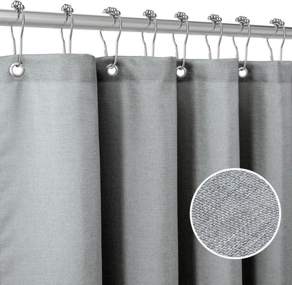 Duschvorhang Leinen Textil mit Metallringen Anti Schimmel Grau 182x182cm