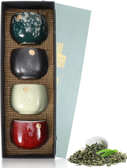 Keramik Teetassen Set Retro Tee Becher 4-teiliges Geschenkset
