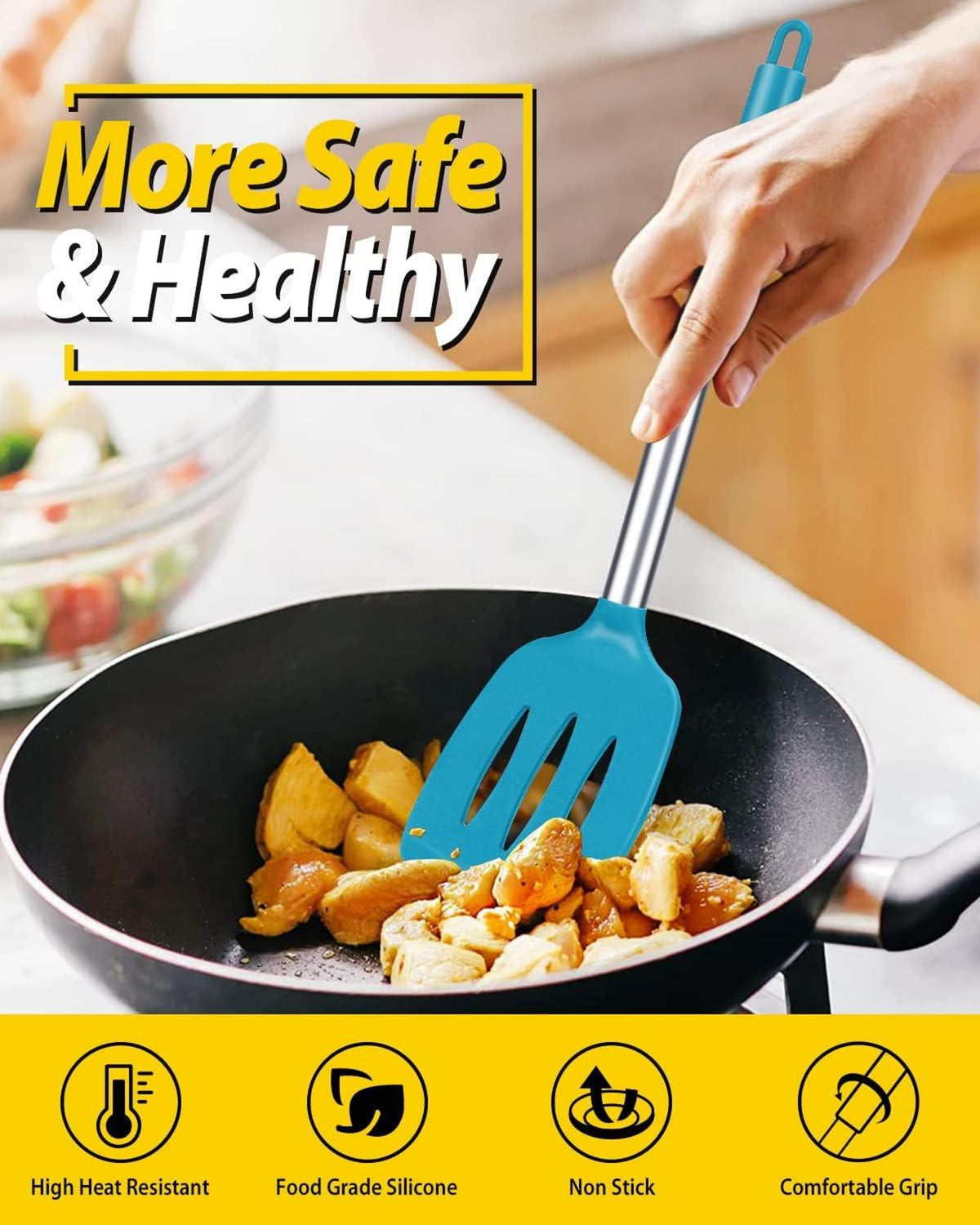 Silikon Pfannenwender schlitz robust antihaft hitzebeständig BPA-frei 2er Set