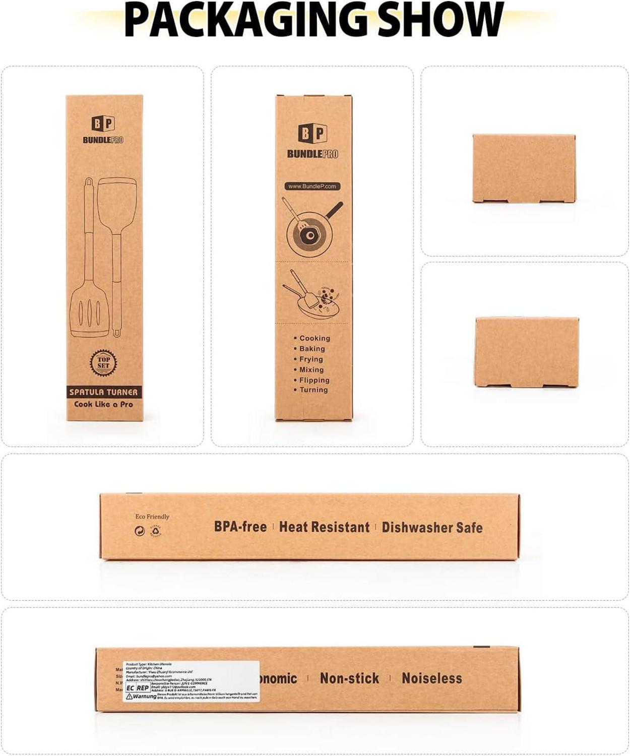 Silikon Pfannenwender Set, robust, antihaftbeschichtet, hitzebeständig, BPA-frei, grau