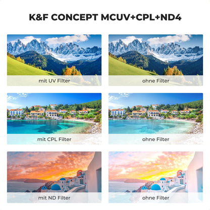 55mm K&F Concept Filter Set UV+CPL+ND4 für Fotografie