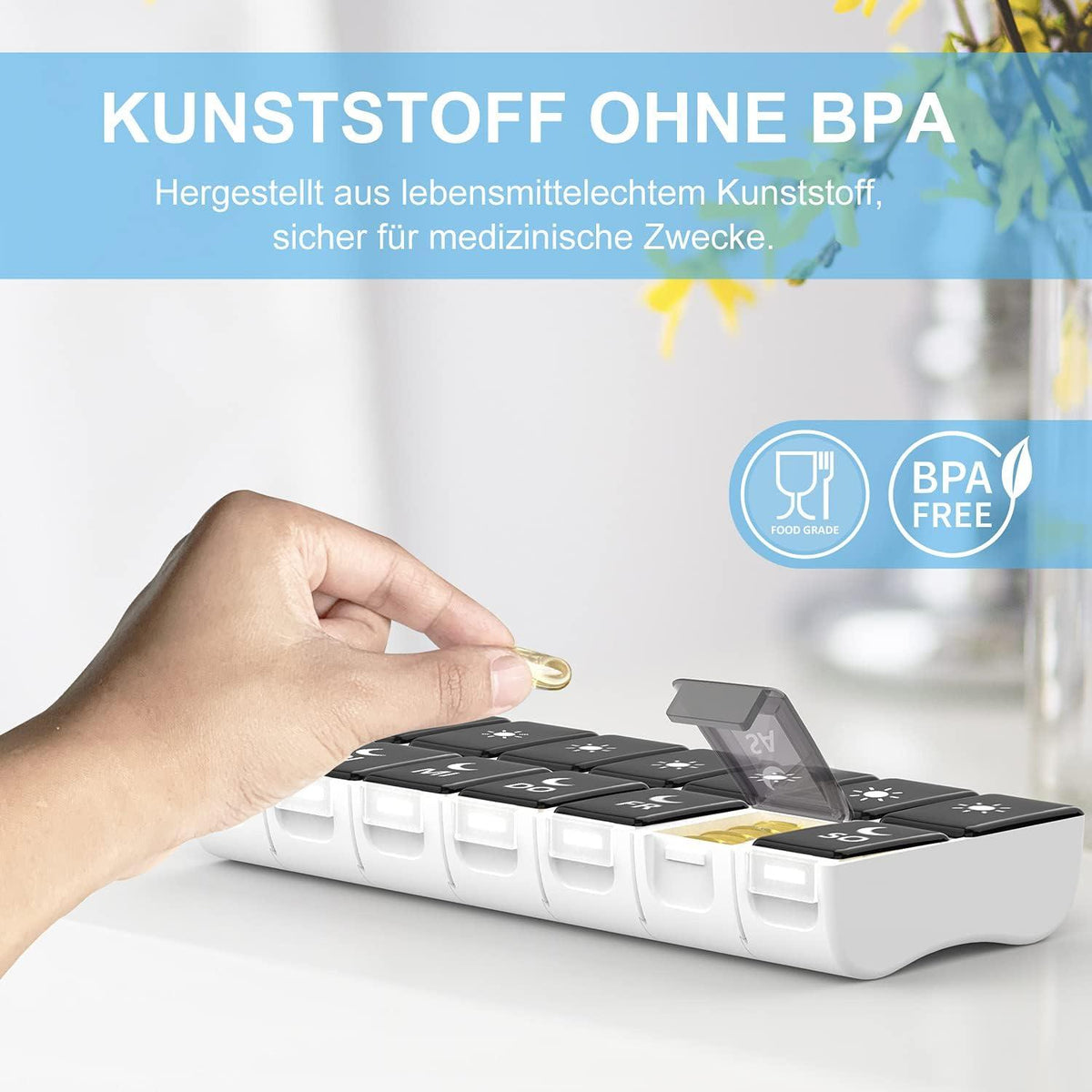 Tablettenbox 7 Tage BPA-frei 2 Fächer Abnehmbar Pillendose