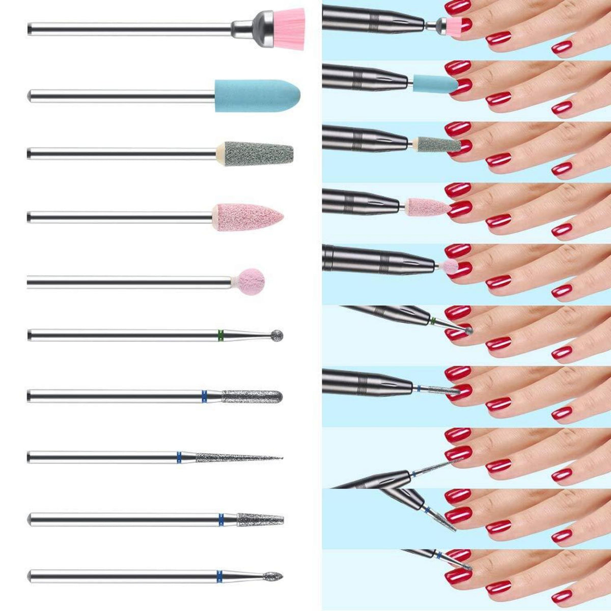 10-teiliges Elektrische Nagelfräser Bits Set für Maniküre Pediküre