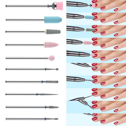 10-teiliges Elektrische Nagelfräser Bits Set für Maniküre Pediküre