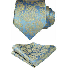 Herren Krawatte Einstecktuch Set Hochzeit Paisley Blau