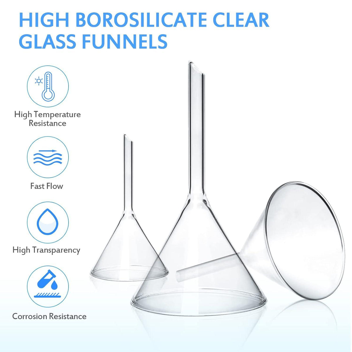 4er Set Glastrichter transparenter Kurzstiel 40 50 75 100 mm, Chemie