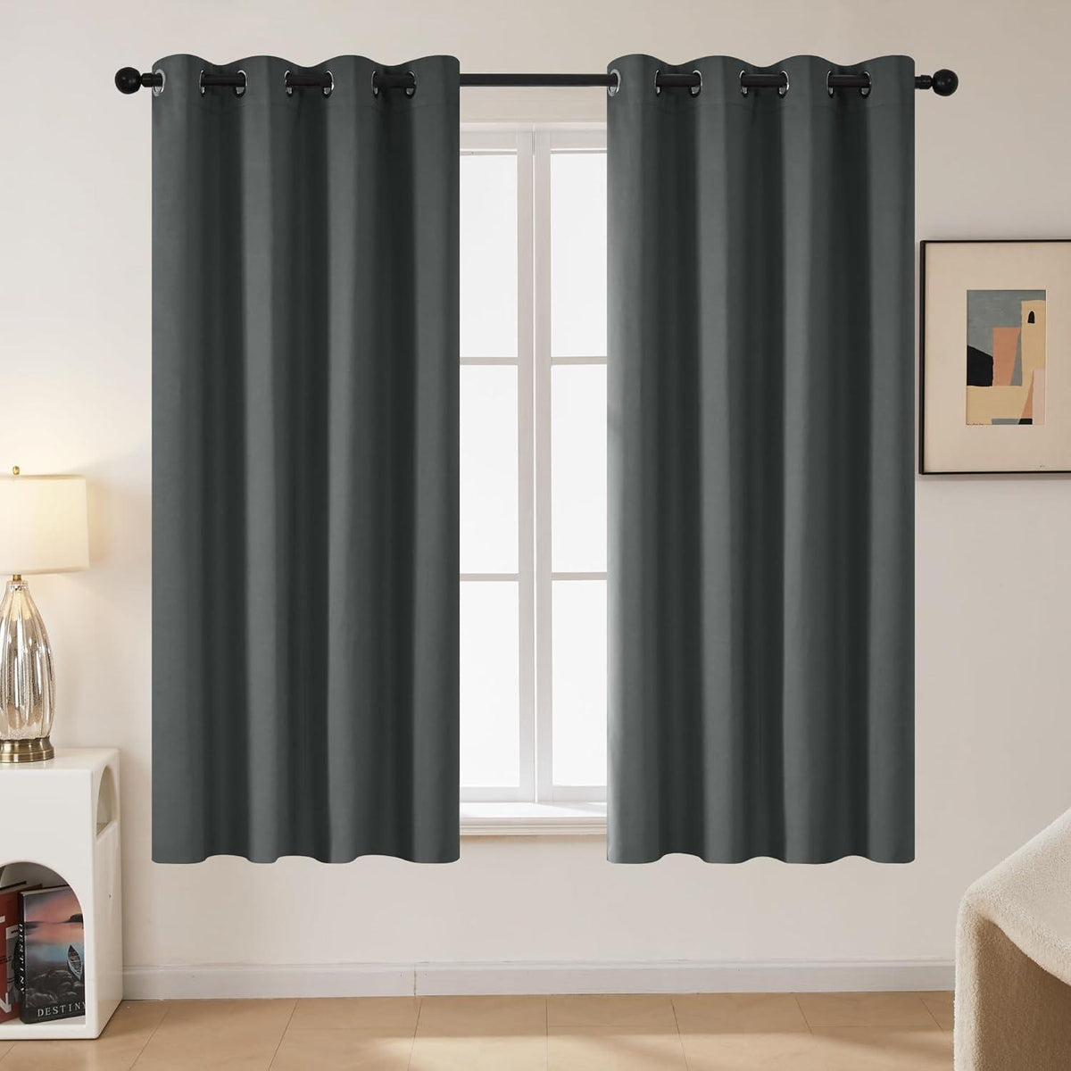 Blickdichte Vorhänge für Schlafzimmer, 160x117cm, 2er Set - Dunkelgrau