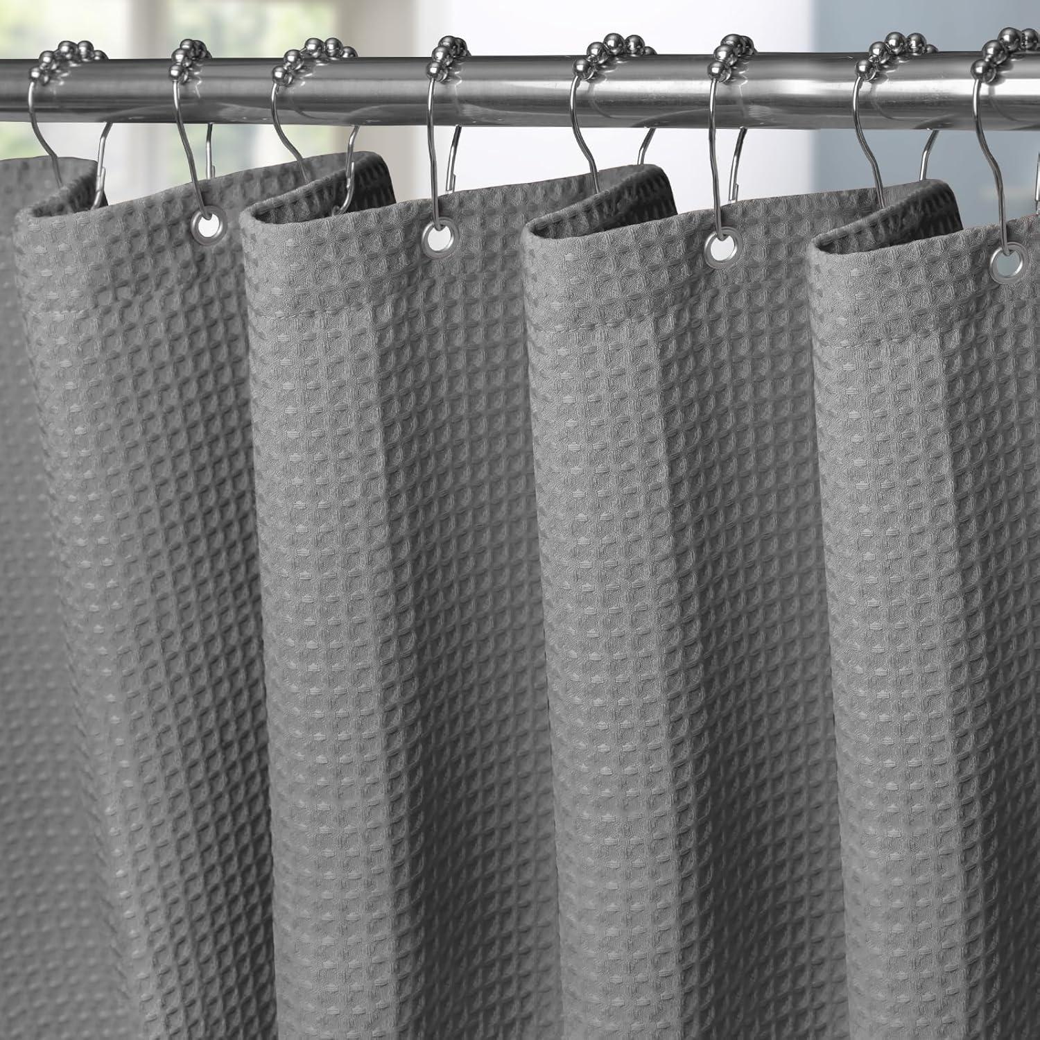 Waffel Duschvorhang Metallringe Anti-Schimmel 182x214cm Grau