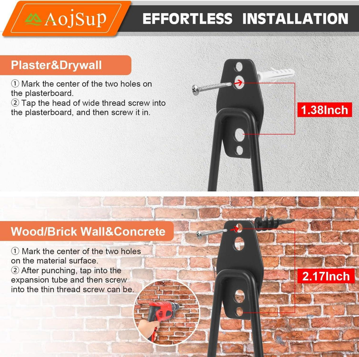 AojSup 12 Stück Wandhaken Garage Schwerlast Doppelhaken Storage Hooks 12 Stück Schwarz