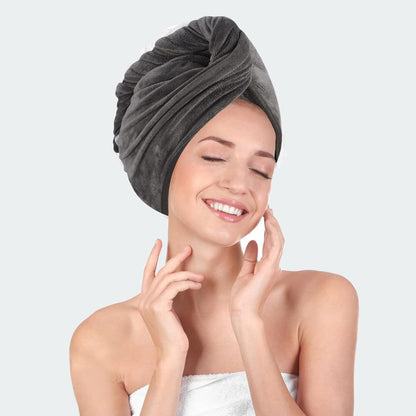 XL Mikrofaser Haarturban 2er Set grau, schnelltrocknend