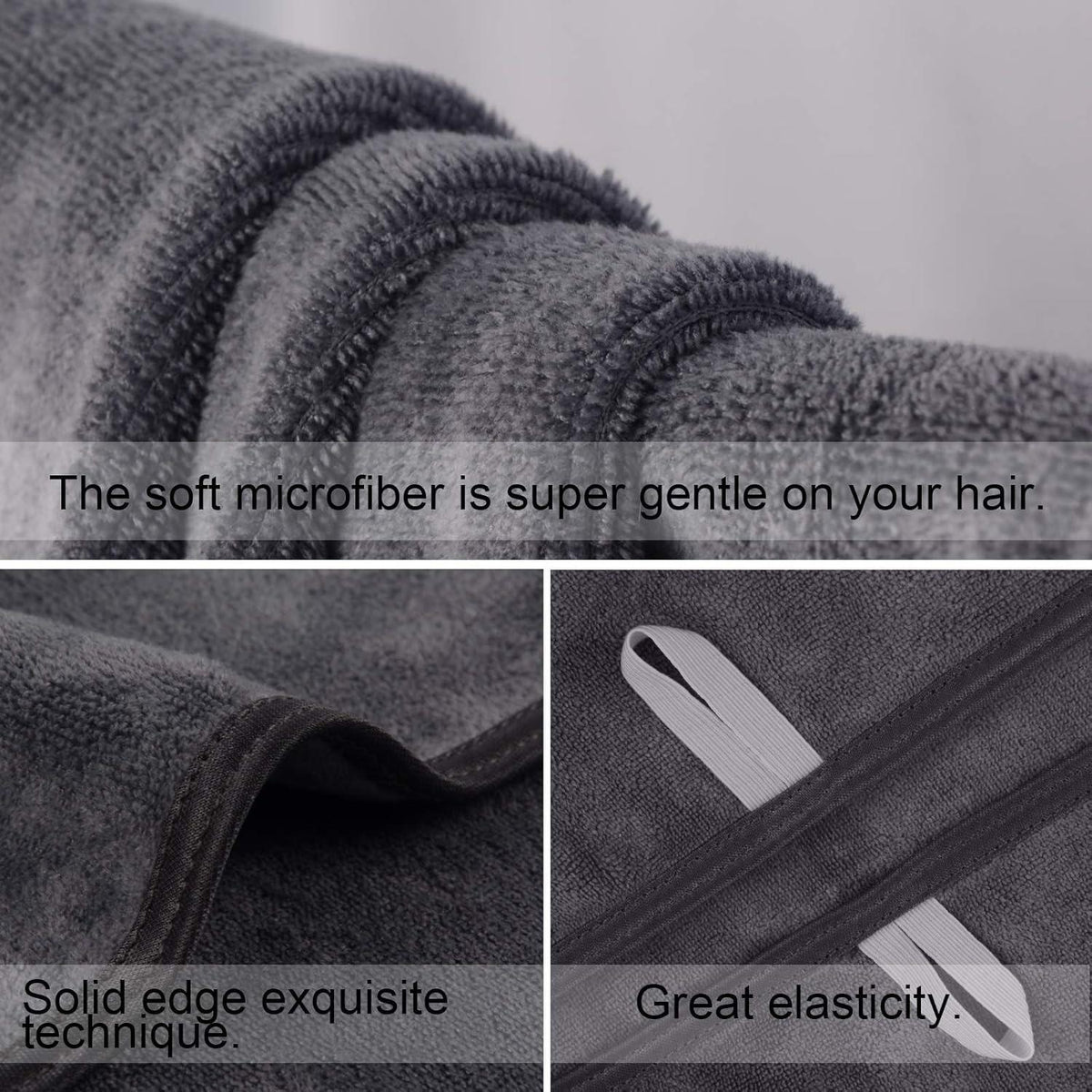 Schnelltrocknendes Mikrofaser Handtuch XL Haarturban 61x112cm Grau