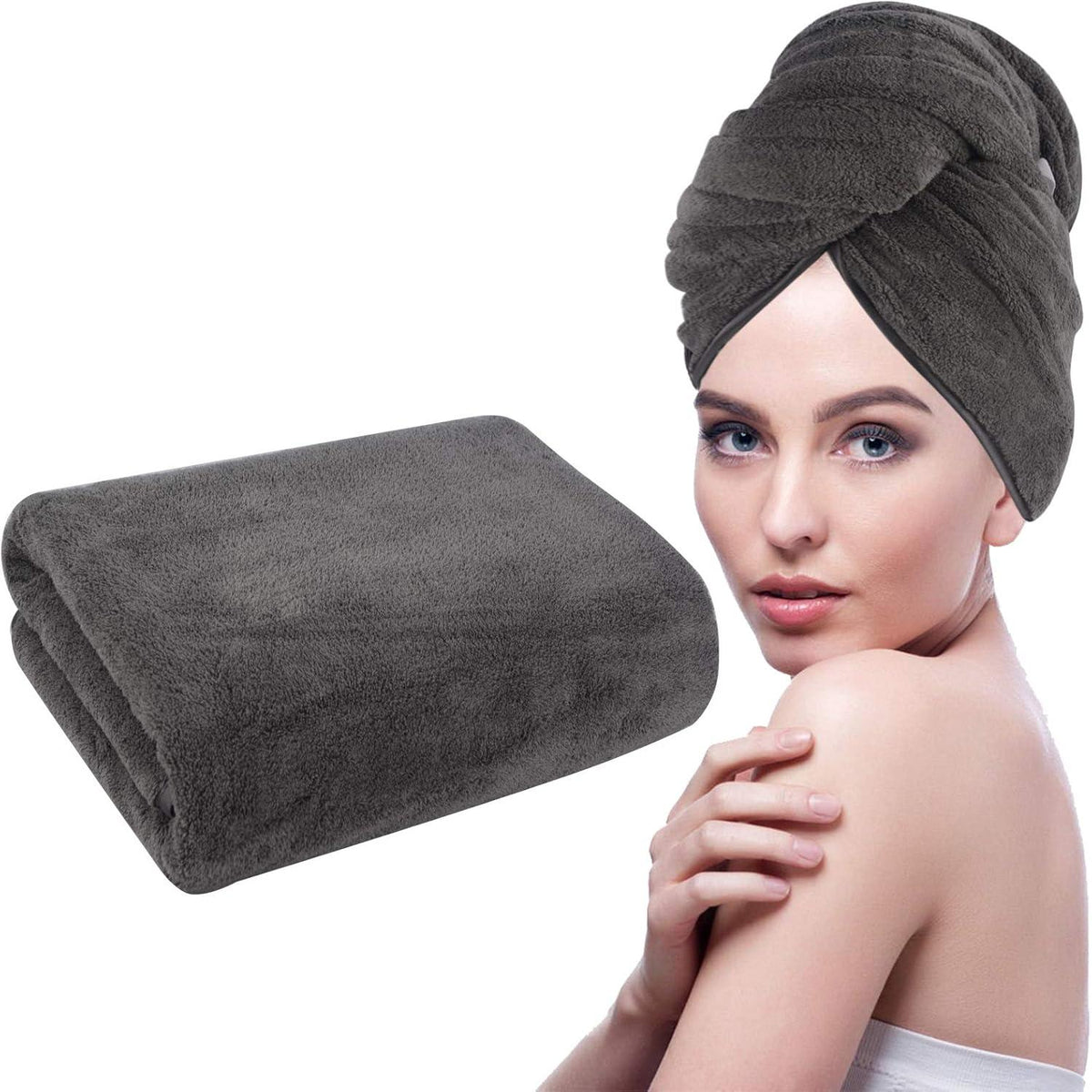 Haartuch Mikrofaser Groß Schnelltrocknend 61x112cm 1er Pack Grau