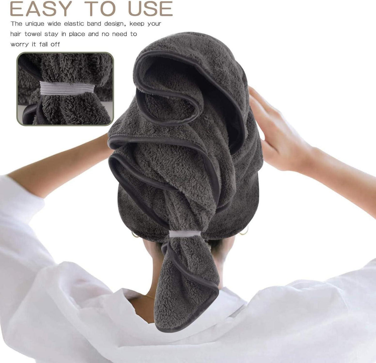 Großes Haartuch Mikrofaser Handtuch Schnelltrocknend 1er Pack 61x112cm dunkelgrau