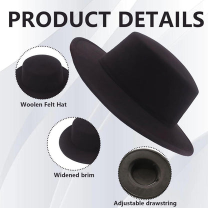 Schwarz Fedora Hut Damen Herren Wollmischung Sonnenschutz