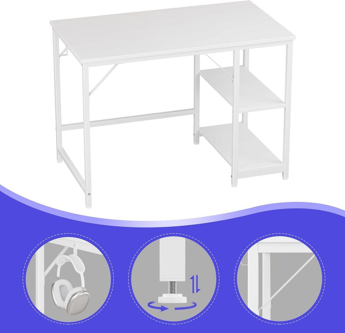 Schreibtisch Computertisch 152x60cm mit Seitenablagen Weiß JOISCOPE