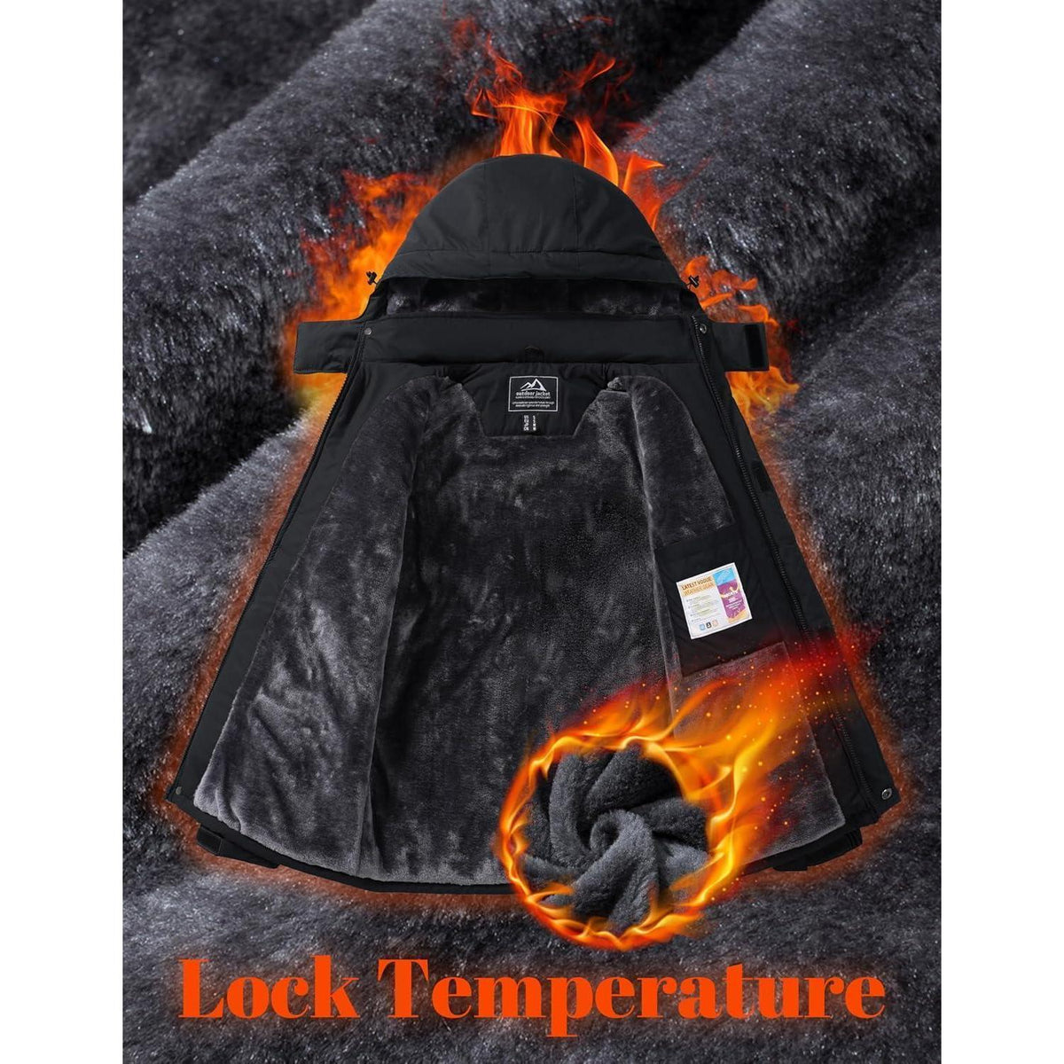 Herren Winterjacke Warm Gefüttert Wasserdicht Skijacke Schwarz