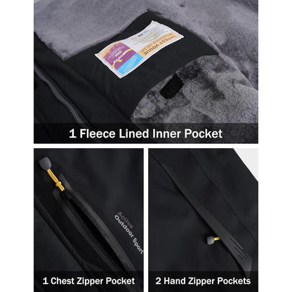 Herren Winterjacke Warm Gefüttert Wasserdicht Skijacke Schwarz