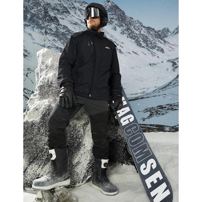 Herren Winterjacke Warm Gefüttert Wasserdicht Skijacke Schwarz