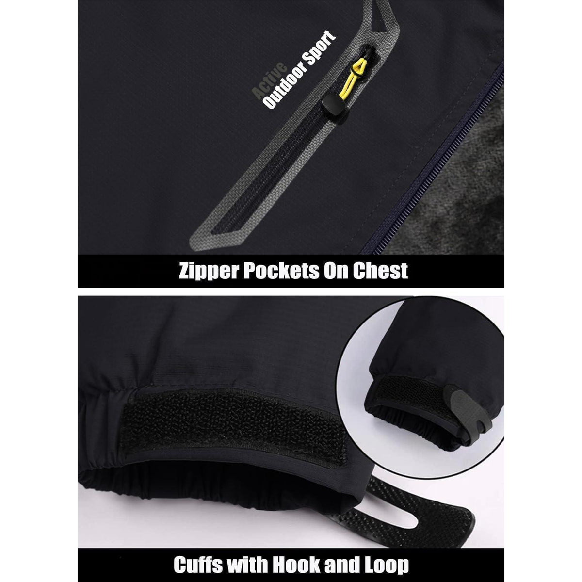 Herren Winterjacke Warm Gefüttert Wasserdicht Skijacke Schwarz