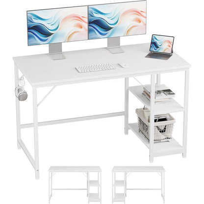 JOISCOPE Schreibtisch 140x60cm Weiß mit Seitenablagen und