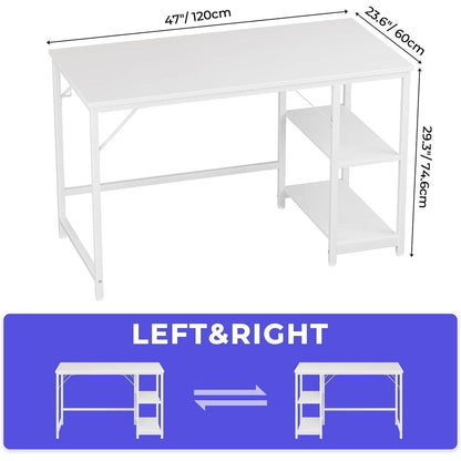 JOISCOPE Schreibtisch 140x60cm Weiß mit Seitenablagen und