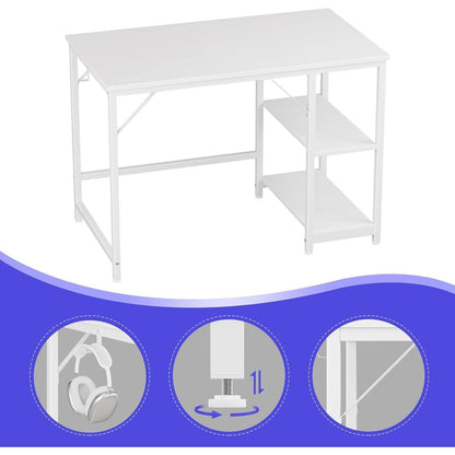 JOISCOPE Schreibtisch 140x60cm Weiß mit Seitenablagen und
