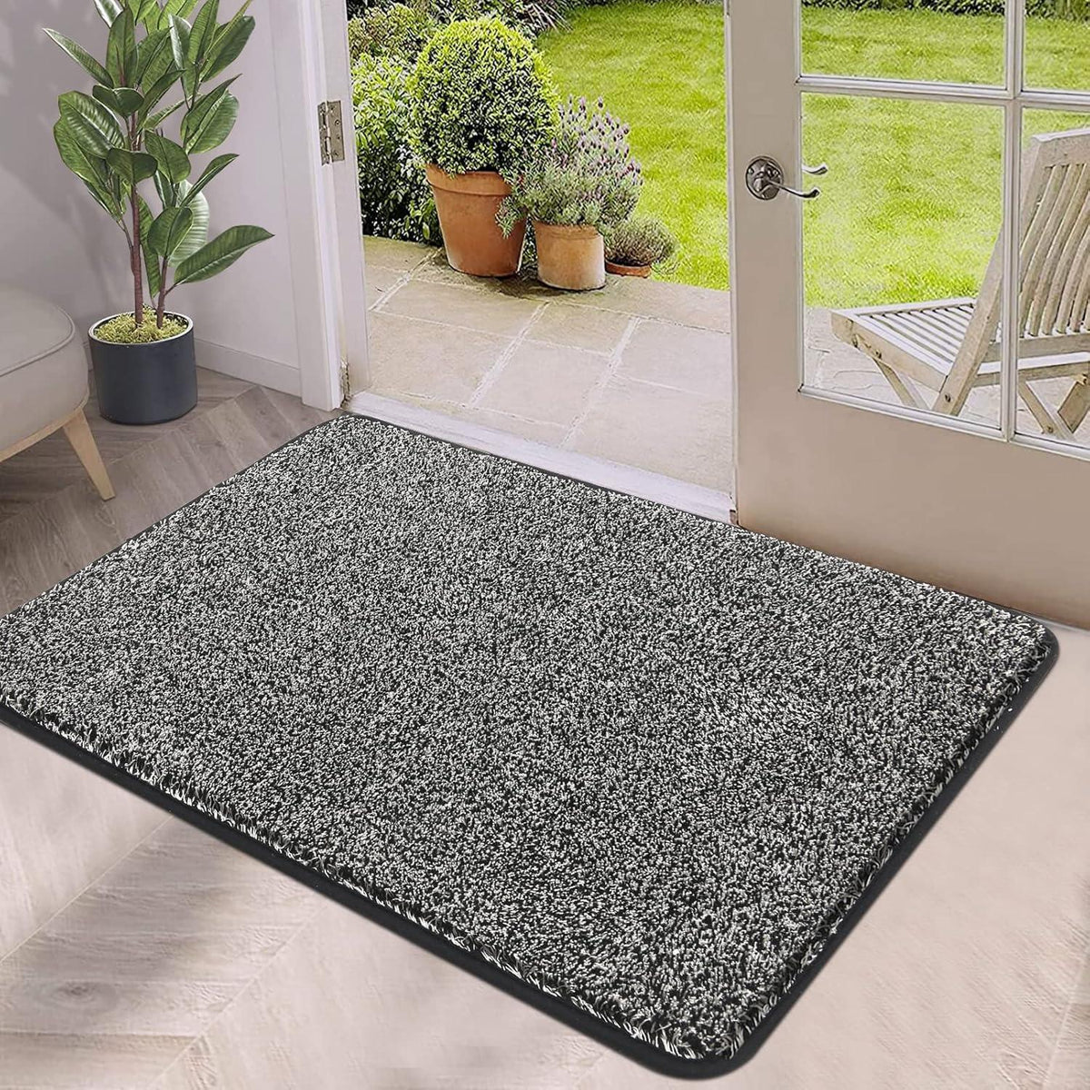 Fußmatte Schwarz Rutschfester Eingangsteppich Waschbar 45x70cm