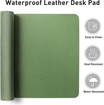 Schreibtischunterlage Mauspad Büro PU Leder 60x35cm Wasserdicht Olive Green