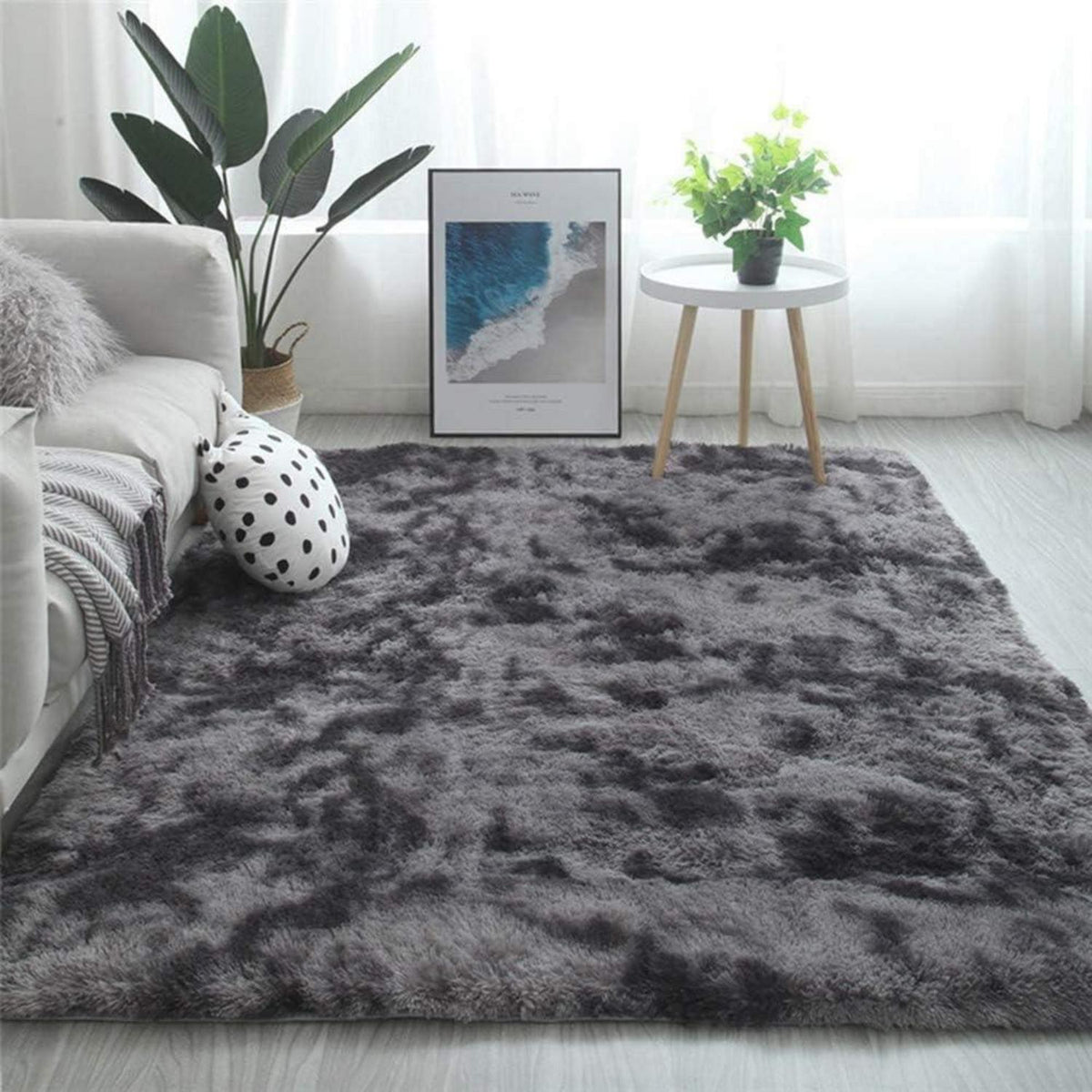 Hochflor Wohnzimmerteppich Flauschig Schwarz Grau 160x230cm