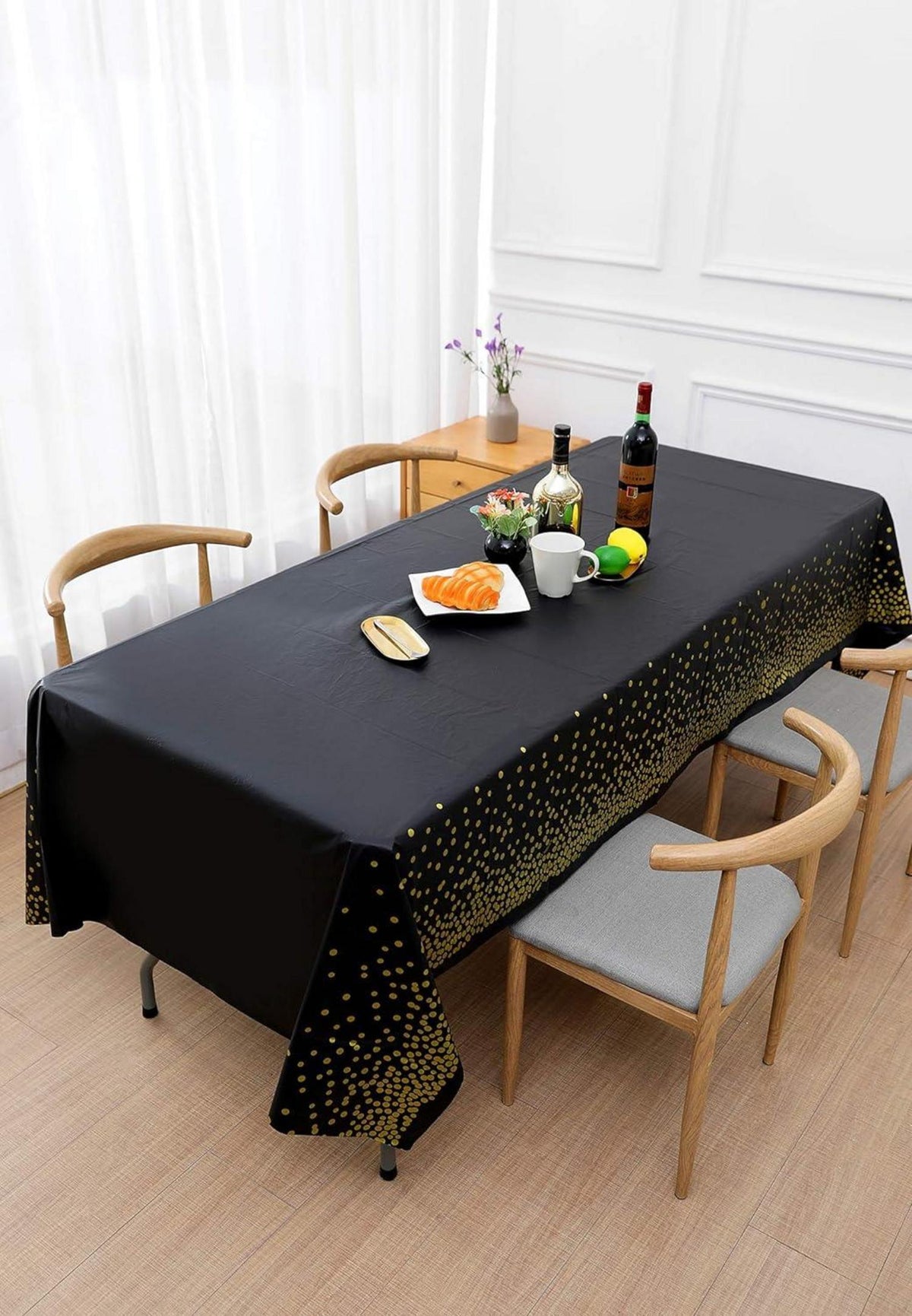 2er Set Schwarz Gold Party Tischdecke 137x274cm, Rechteckig, Geburtstag Hochzeit