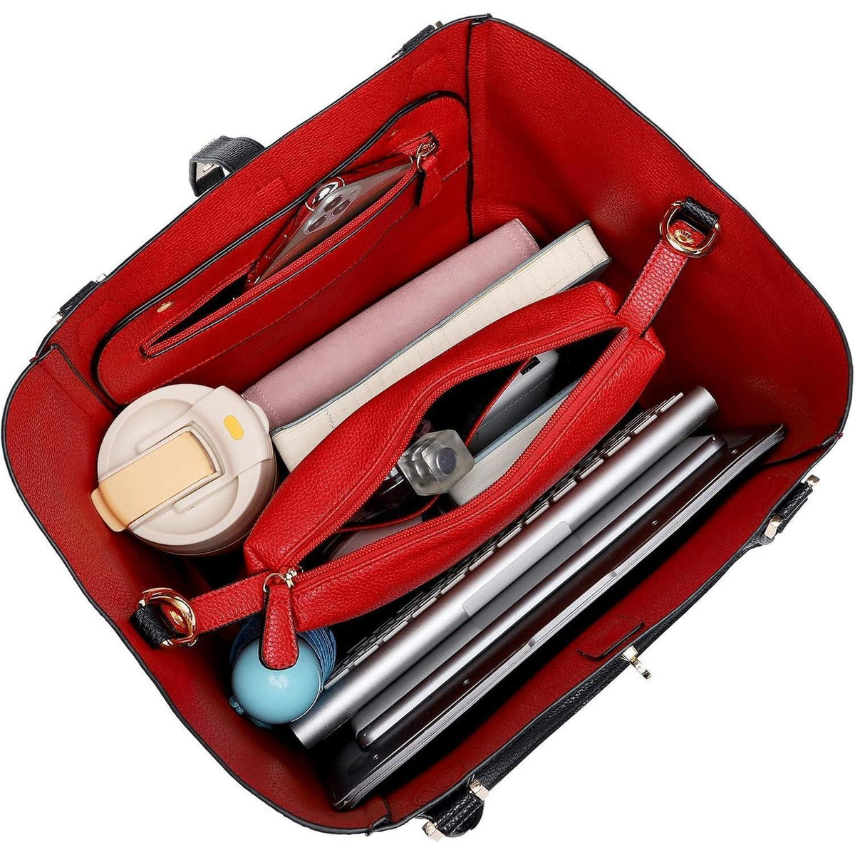 Große Shopper Tasche Damen mit Henkel und Schulterriemen in Lederoptik