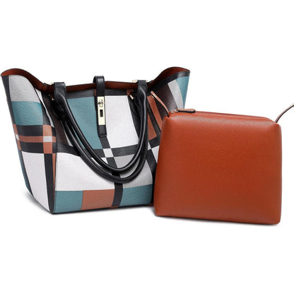 Große Shopper Tasche Damen mit Henkel und Schulterriemen in Lederoptik