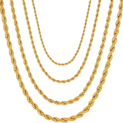 Herren Damen Edelstahl Halskette Verdrehte Seilkette 2-5mm 45-80cm Gold