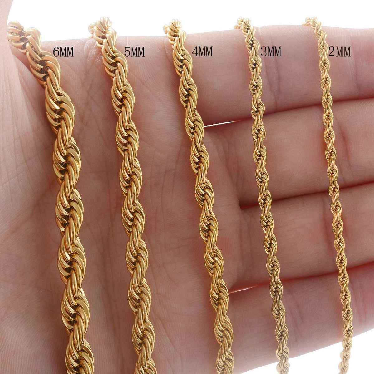 Herren Damen Edelstahl Halskette Verdrehte Seilkette 2-5mm 45-80cm Gold