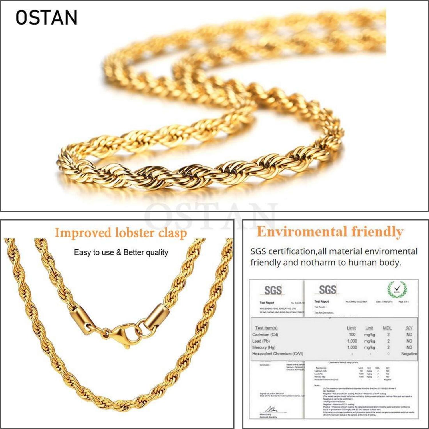 Halskette Edelstahl Seilkette Kette 2-5mm Gold 45-80cm