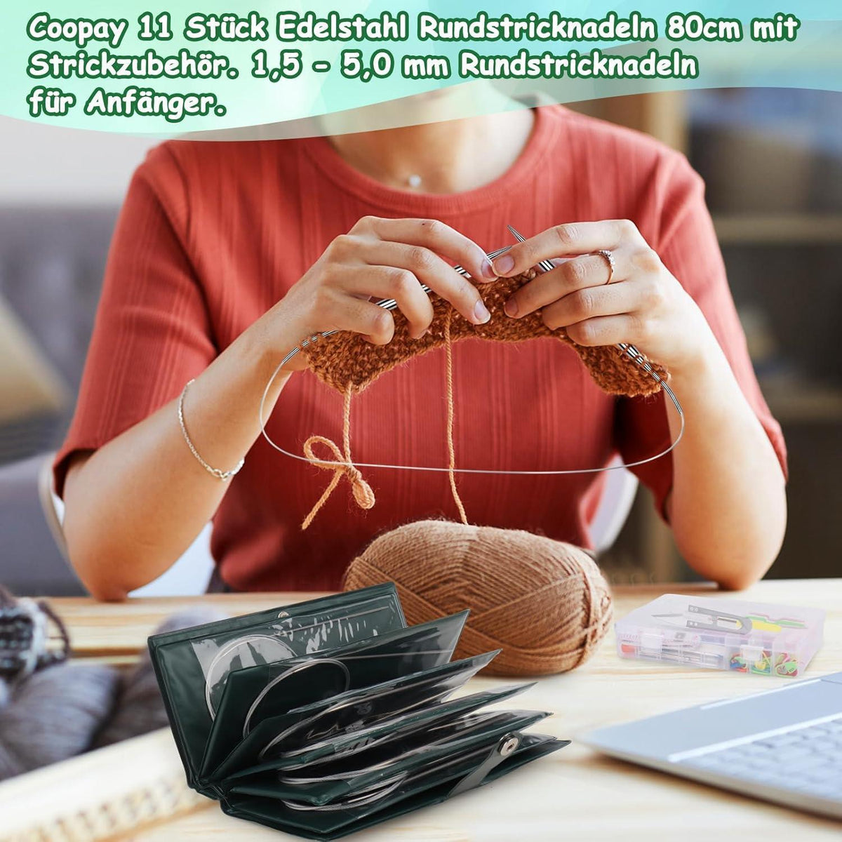 Edelstahl Rundstricknadel Set mit Zubehör & Tasche