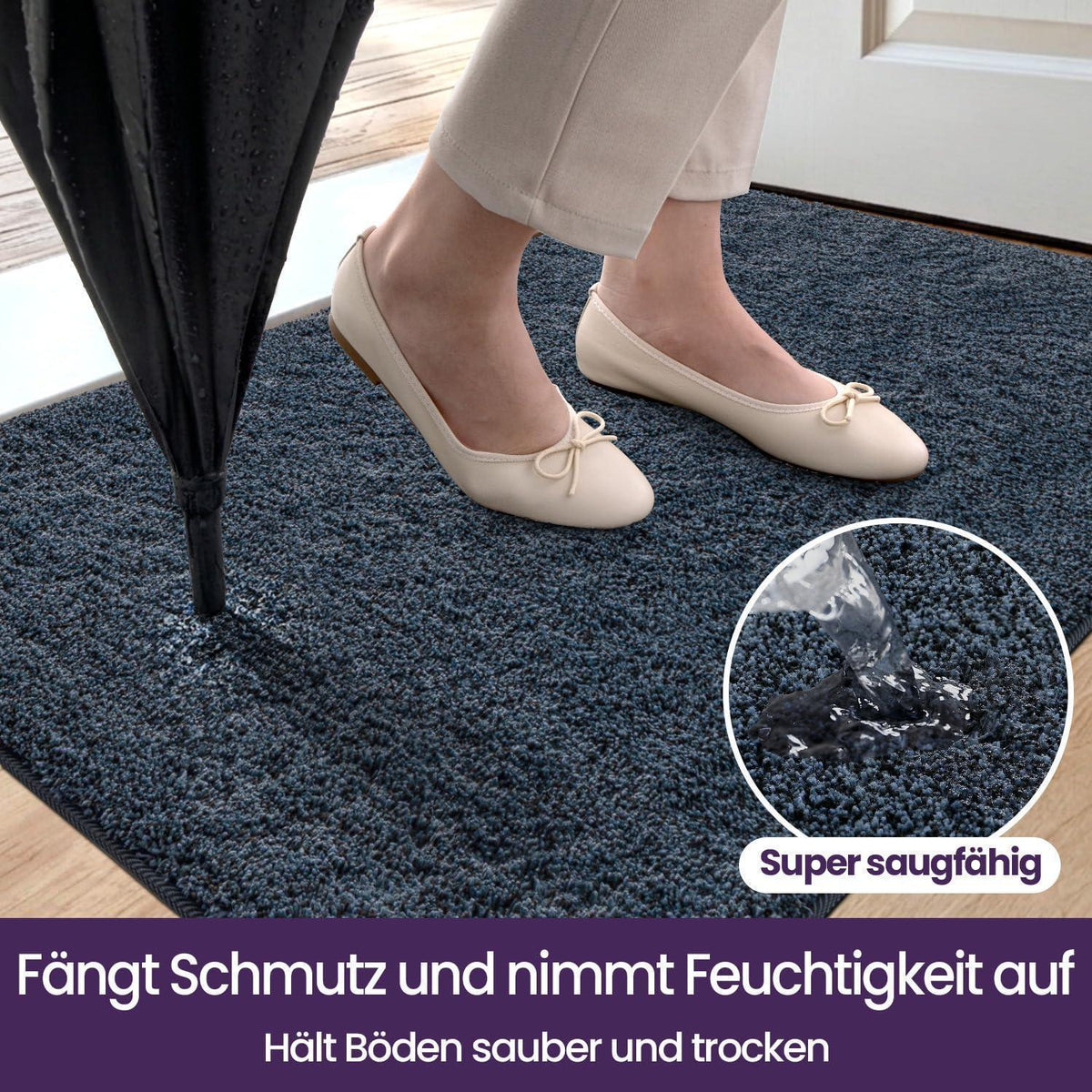 Fußmatte Innen rutschfest Blau-Schwarz 90x150 cm