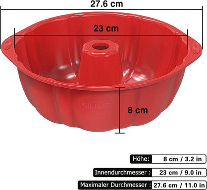 Silikon Gugelhupfform 23 cm Antihaft Kuchenform Groß Rund