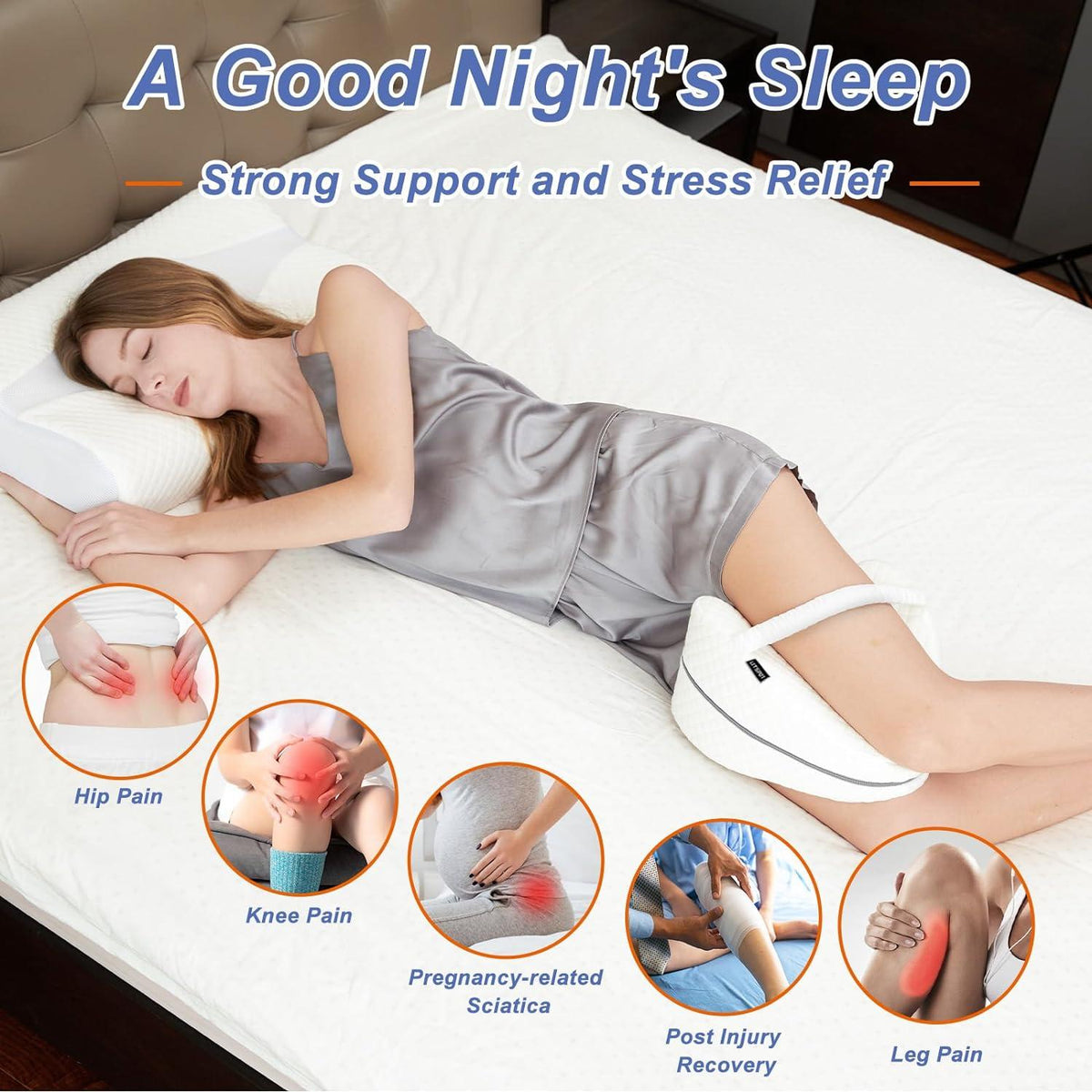 Ergonomisches Memory Foam Kniekissen für Seitenschläfer, Orthopädisches Beinkissen Weiß【Abnehmbar