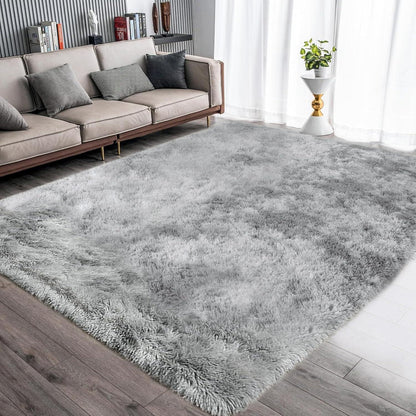 Flauschiger Rundteppich Grau Weiß 140x200cm - Weich & Rutschfest