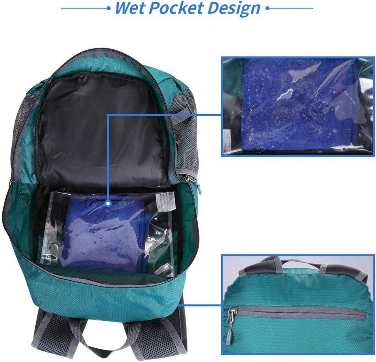 Faltbarer Wanderrucksack 30L Ultraleicht mit Nassfach