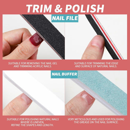 Nagellackentferner Set: Transparente Nagel Clips, 500 Stk. Wattepads, Edelstahl Nagelhautschieber, 2 Stk. Nagelfeile, Nagelbürste, 100ML