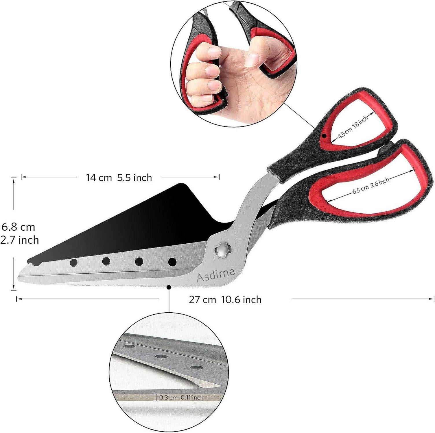 Pizzaschere Edelstahlklinge Lebensmittelqualität Weicher Griff 27CM Schwarz/Rot