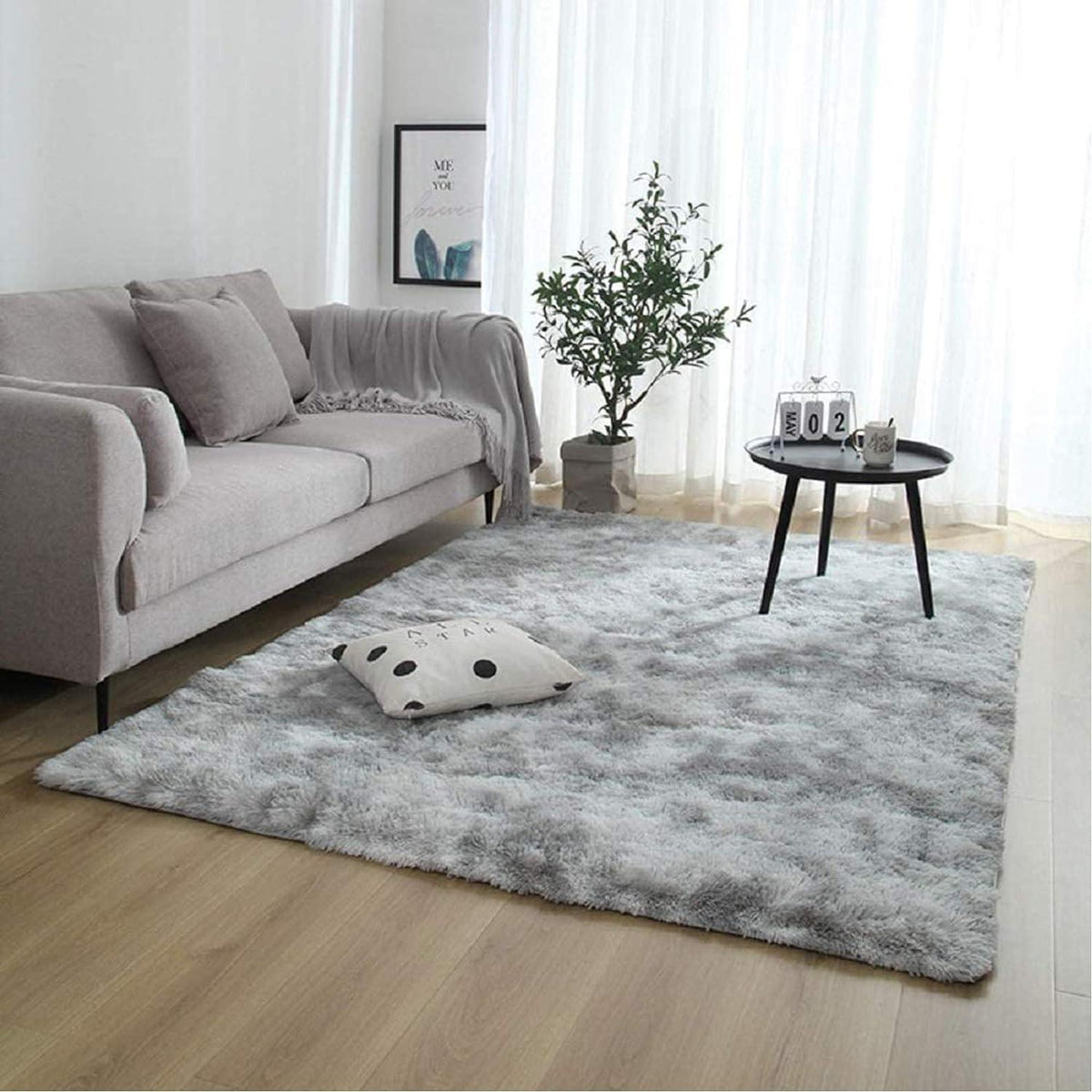 Flauschiger Shaggy Teppich Anti-Rutsch 120 x 160 cm Hellgrau
