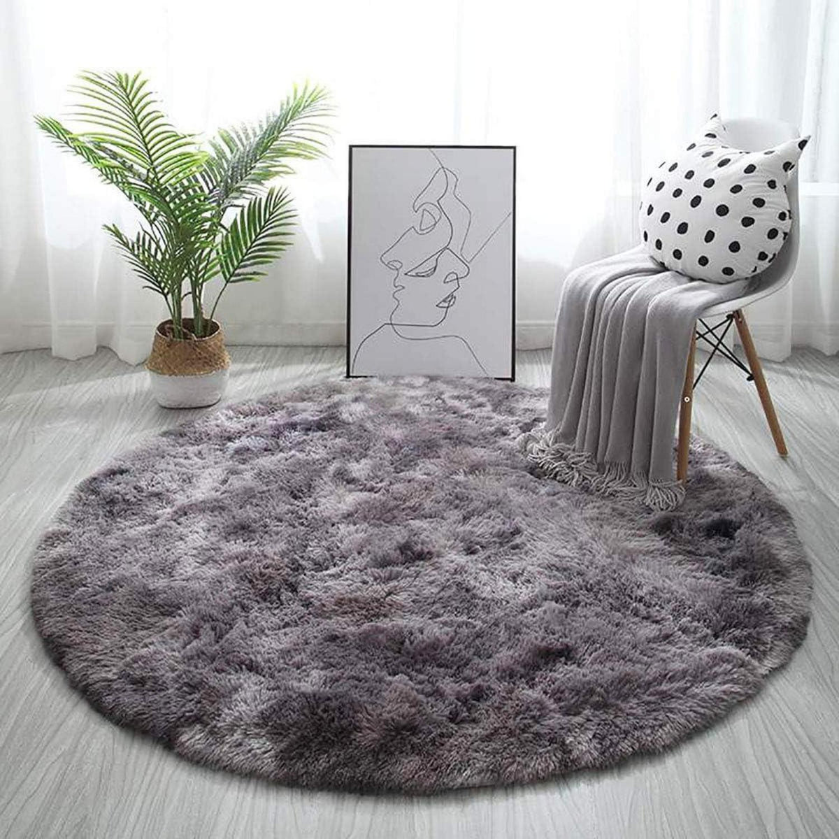 Flauschiger Teppich Rund Hochflor Rutschfest Ultra Weich Schwarz Grau 100cm