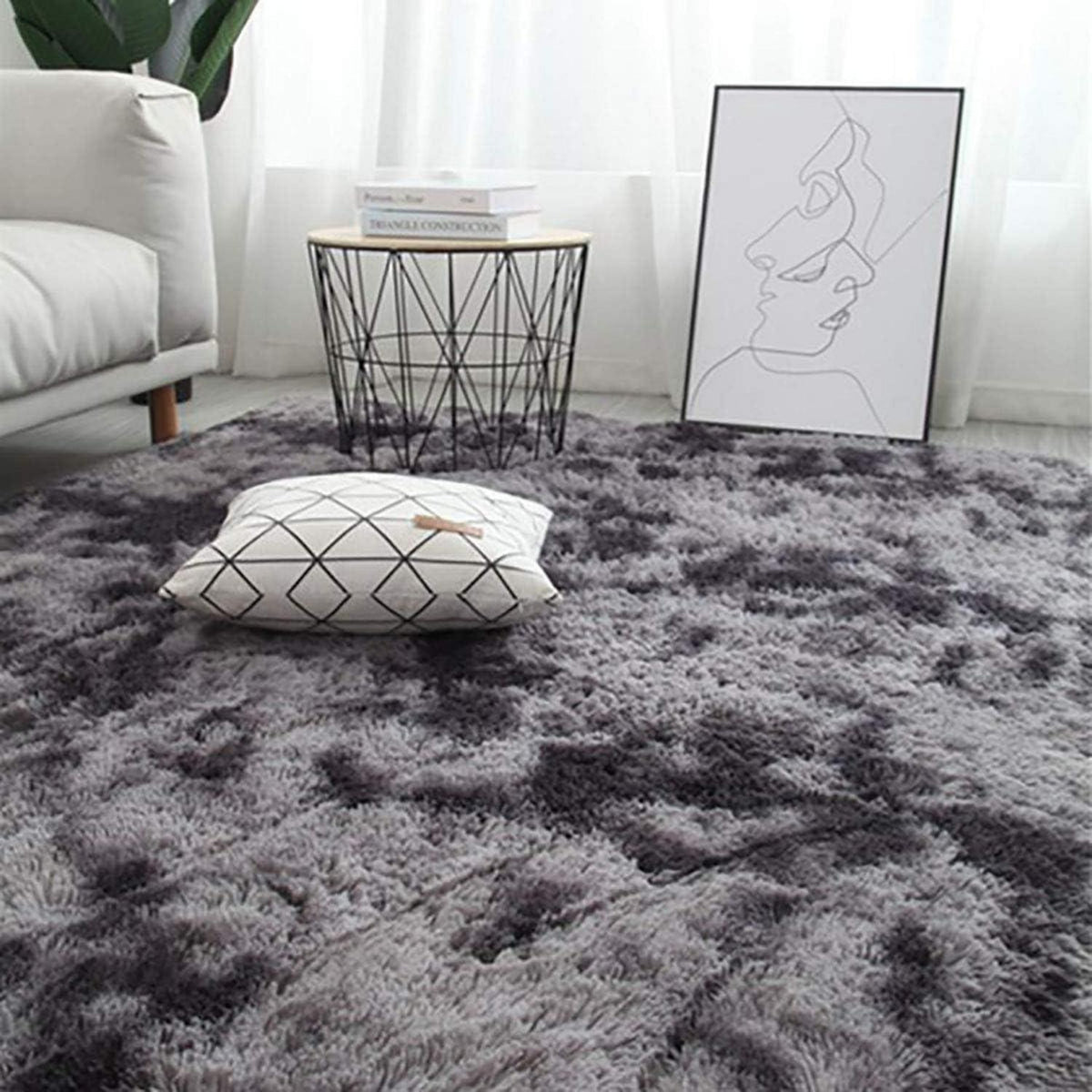 Flauschiger Teppich Rund Hochflor Rutschfest Ultra Weich Schwarz Grau 100cm